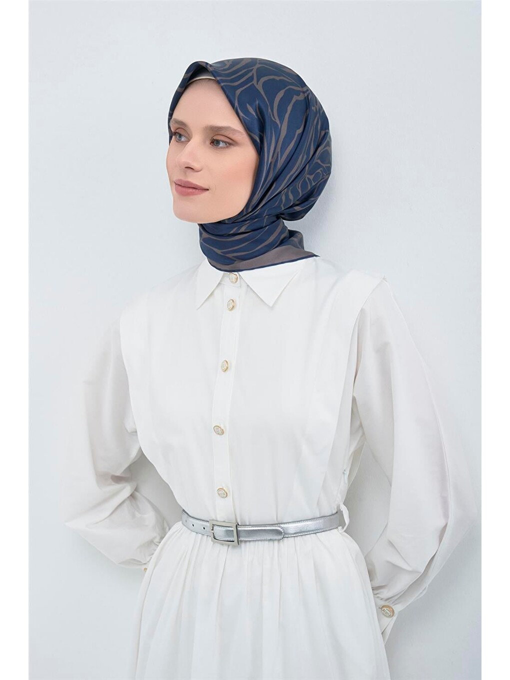 Lacivert Saf İpek Sura Eşarp 9511d 12
