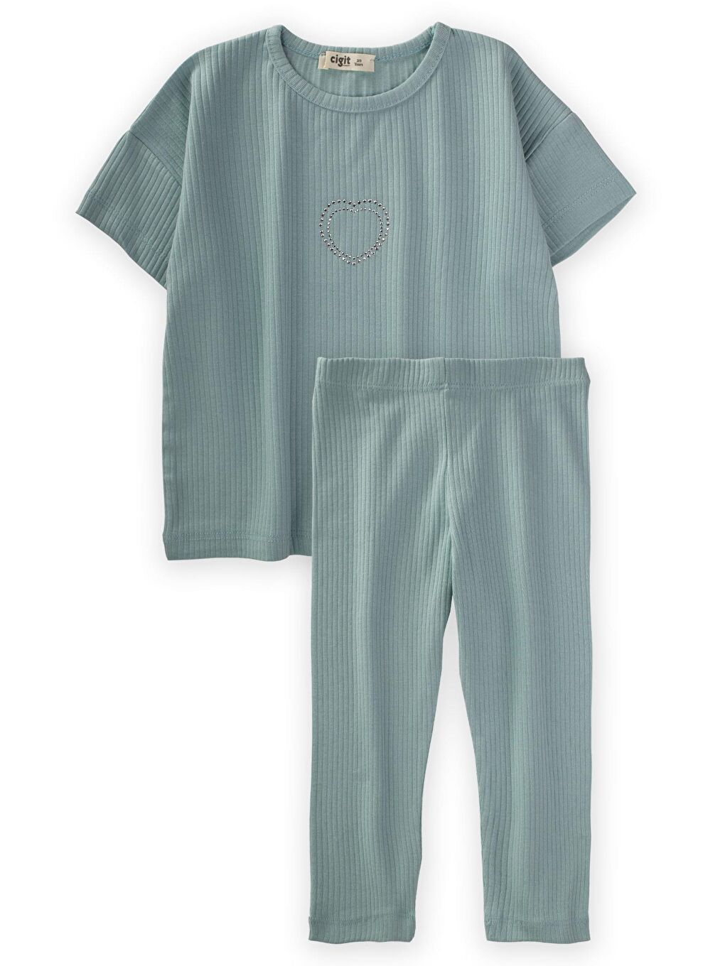 Taş İşlemeli Fitilli Taytlı Takım 2-7 Yaş Mint Yeşili-1
