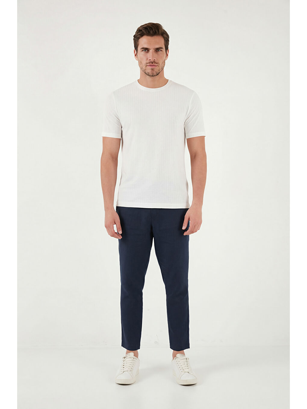 Ekru Pamuklu Regular Fit Bisiklet Yaka T Shirt 5904068-2