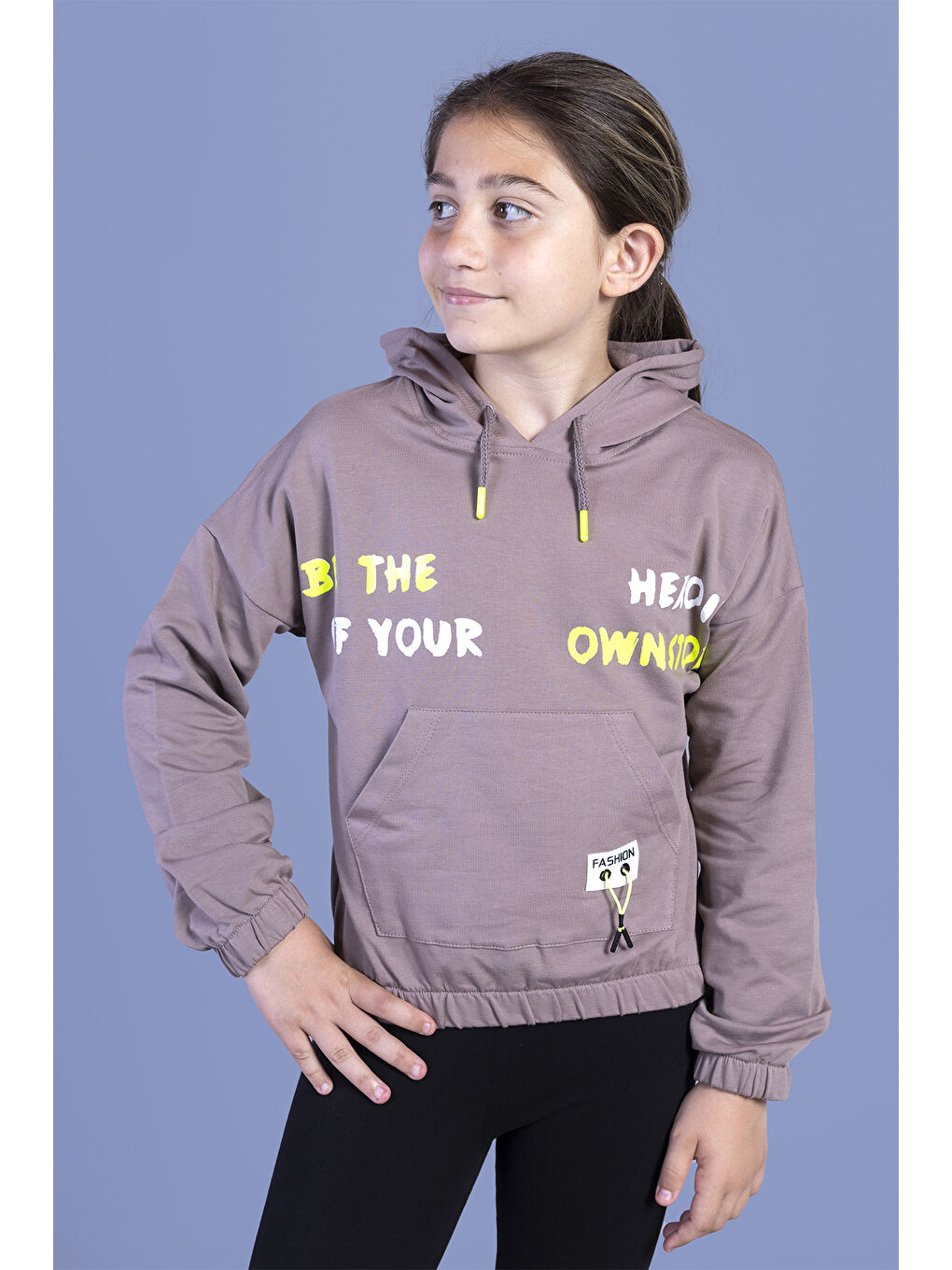 Toontoykids Kahverengi Kız Çocuk  Kanguru Cepli Baskılı Sweatshirt