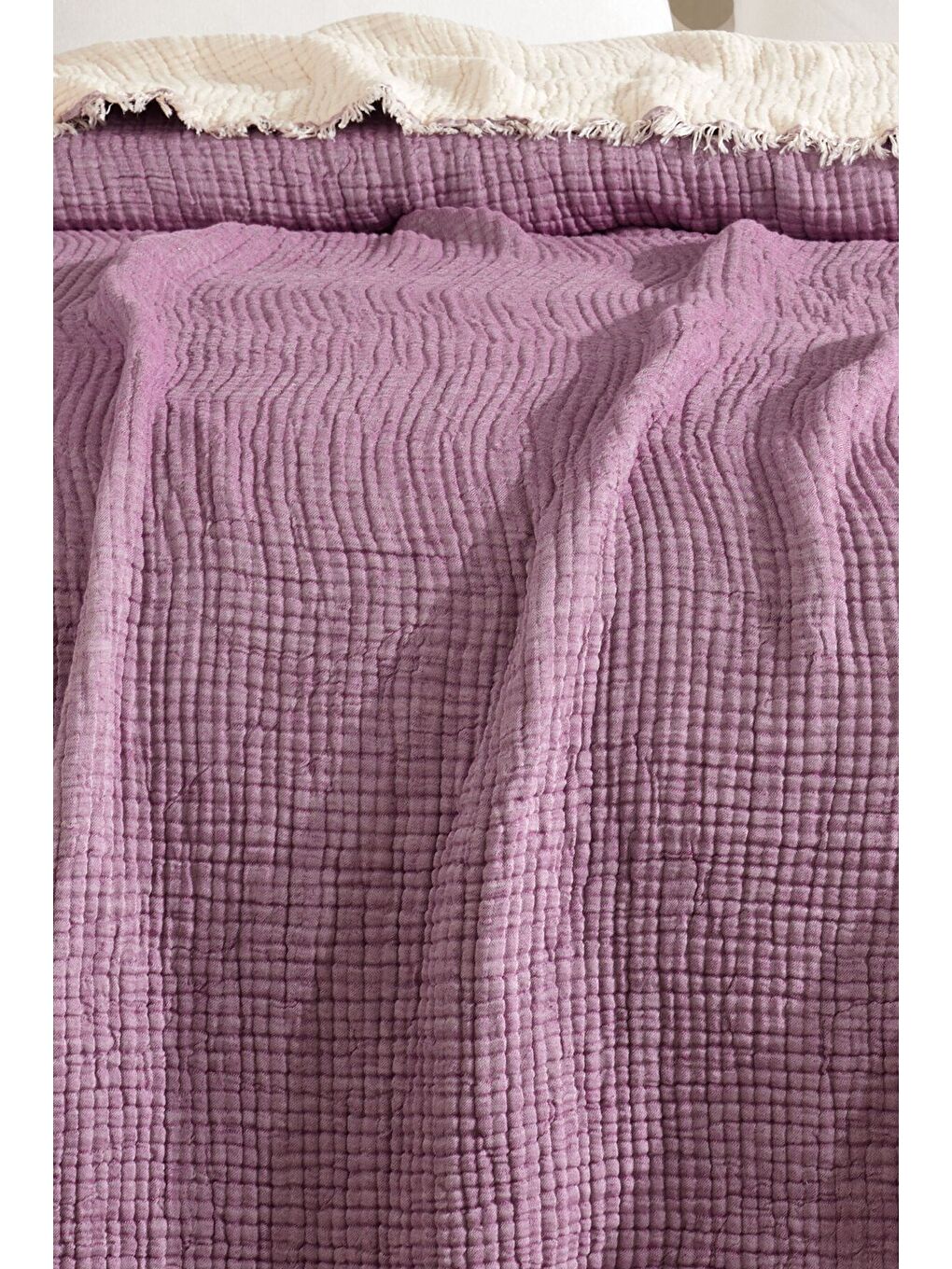 Mor Tek Kişilik 5 Katlı %100 Pamuk Müslin Yatak Örtüsü - MOR MOR/160X230CM-1
