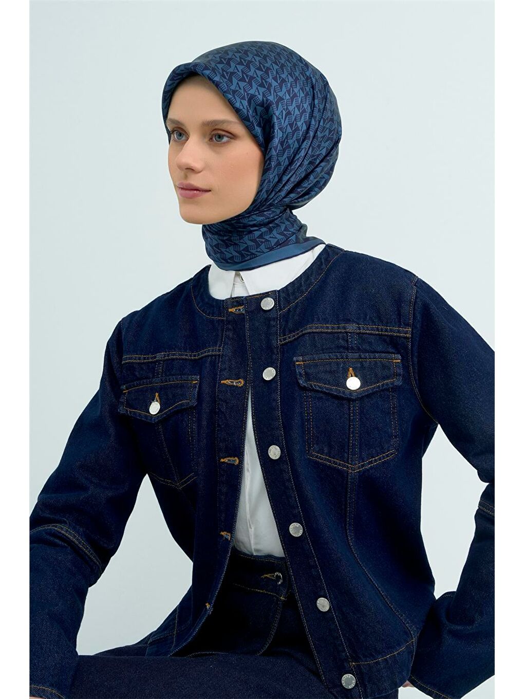 Lacivert Saf İpek Twill Eşarp 9556D 54-1