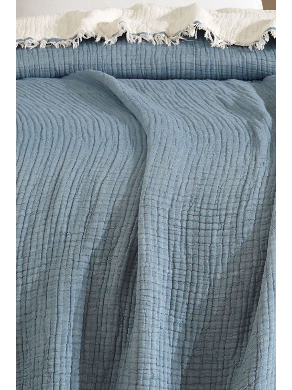 Mavi Tek Kişilik 5 Katlı %100 Pamuk Müslin Yatak Örtüsü - MAVİ MAVI/160X230CM-1