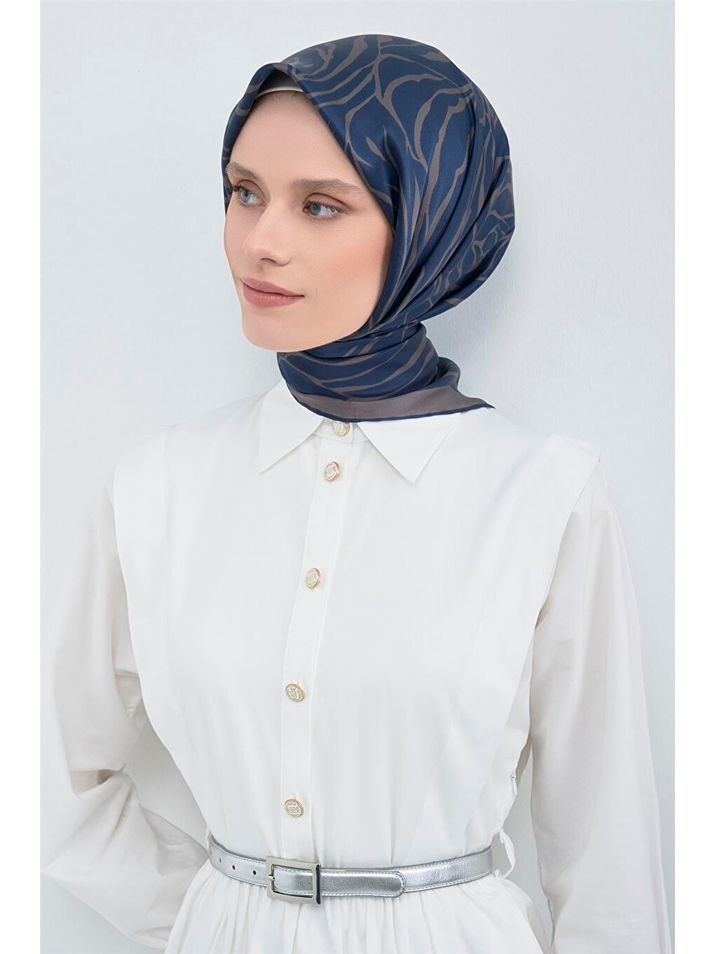 Lacivert Saf İpek Sura Eşarp 9511d 12-1
