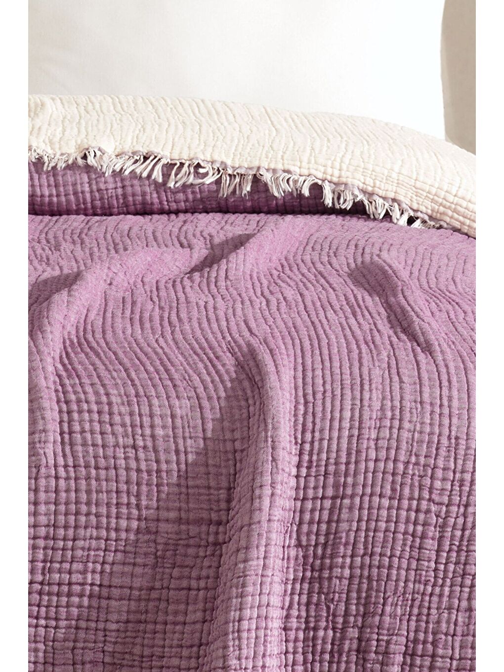 Mor Tek Kişilik 5 Katlı %100 Pamuk Müslin Yatak Örtüsü - MOR MOR/160X230CM-2