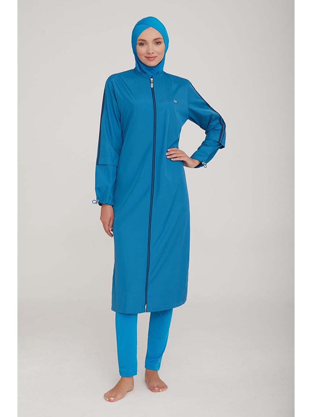 Uzun Tam Boy Tam Kapalı Tesettür Mayo Aletha 1314 Petrol-1