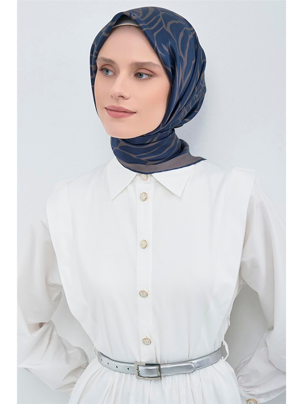 Lacivert Saf İpek Sura Eşarp 9511d 12-2