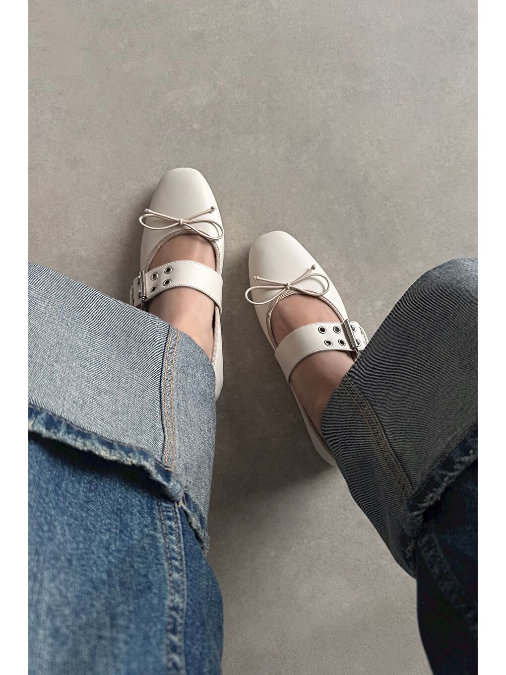 Faye Kadın Kemer Detay Deri Babet Bej-2