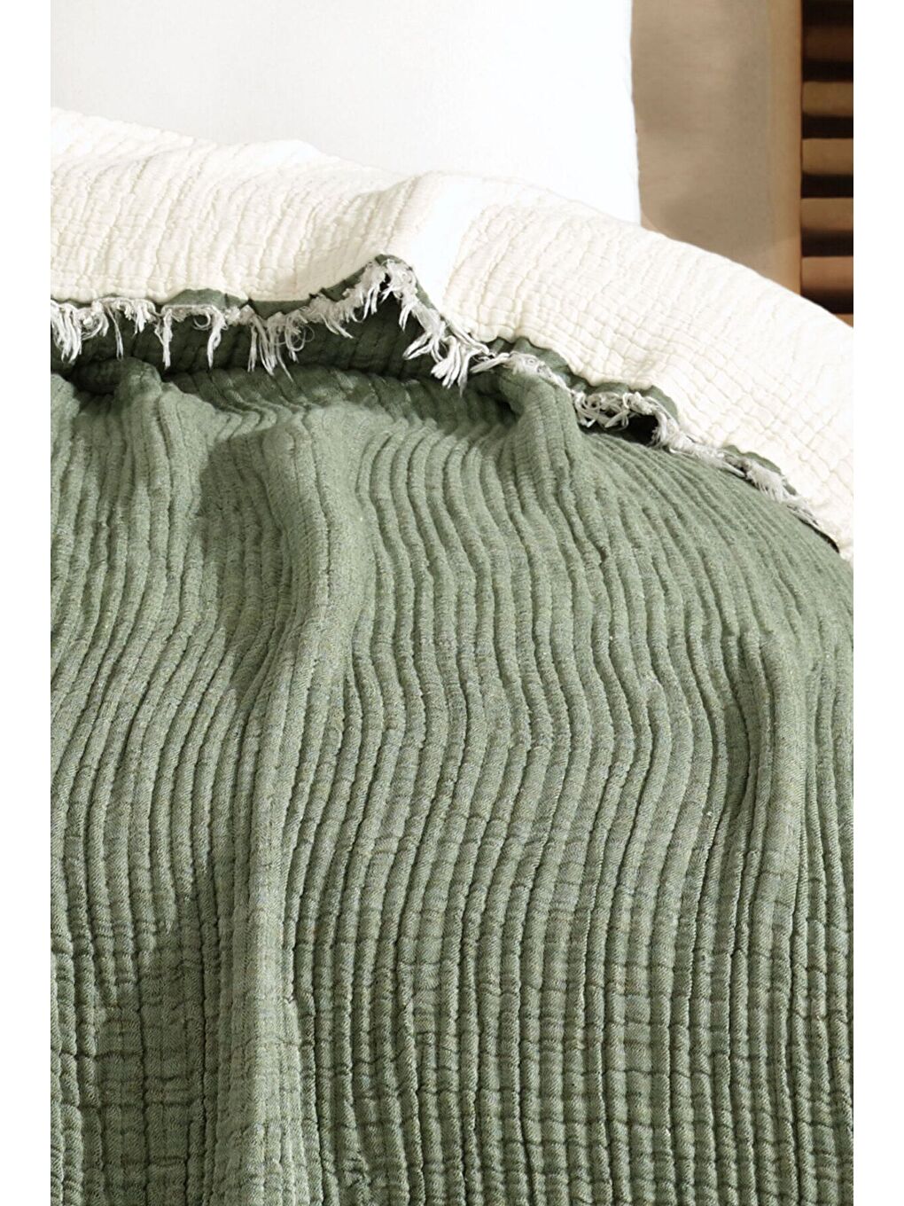Yeşil Tek Kişilik 5 Katlı %100 Pamuk Müslin Yatak Örtüsü - YEŞİL YESIL/160X230CM-2