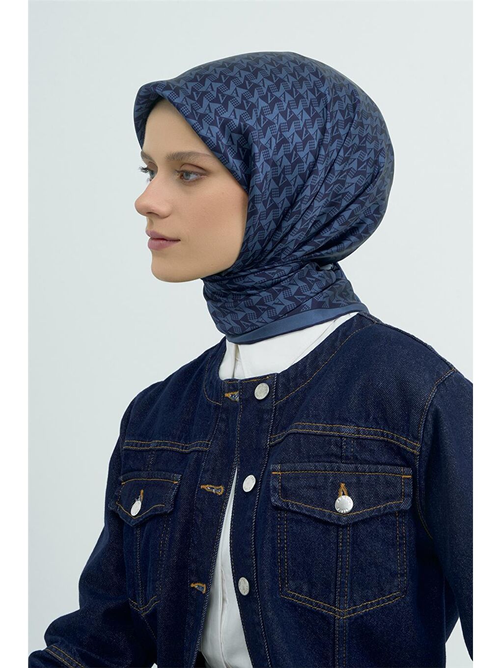 Lacivert Saf İpek Twill Eşarp 9556D 54-2