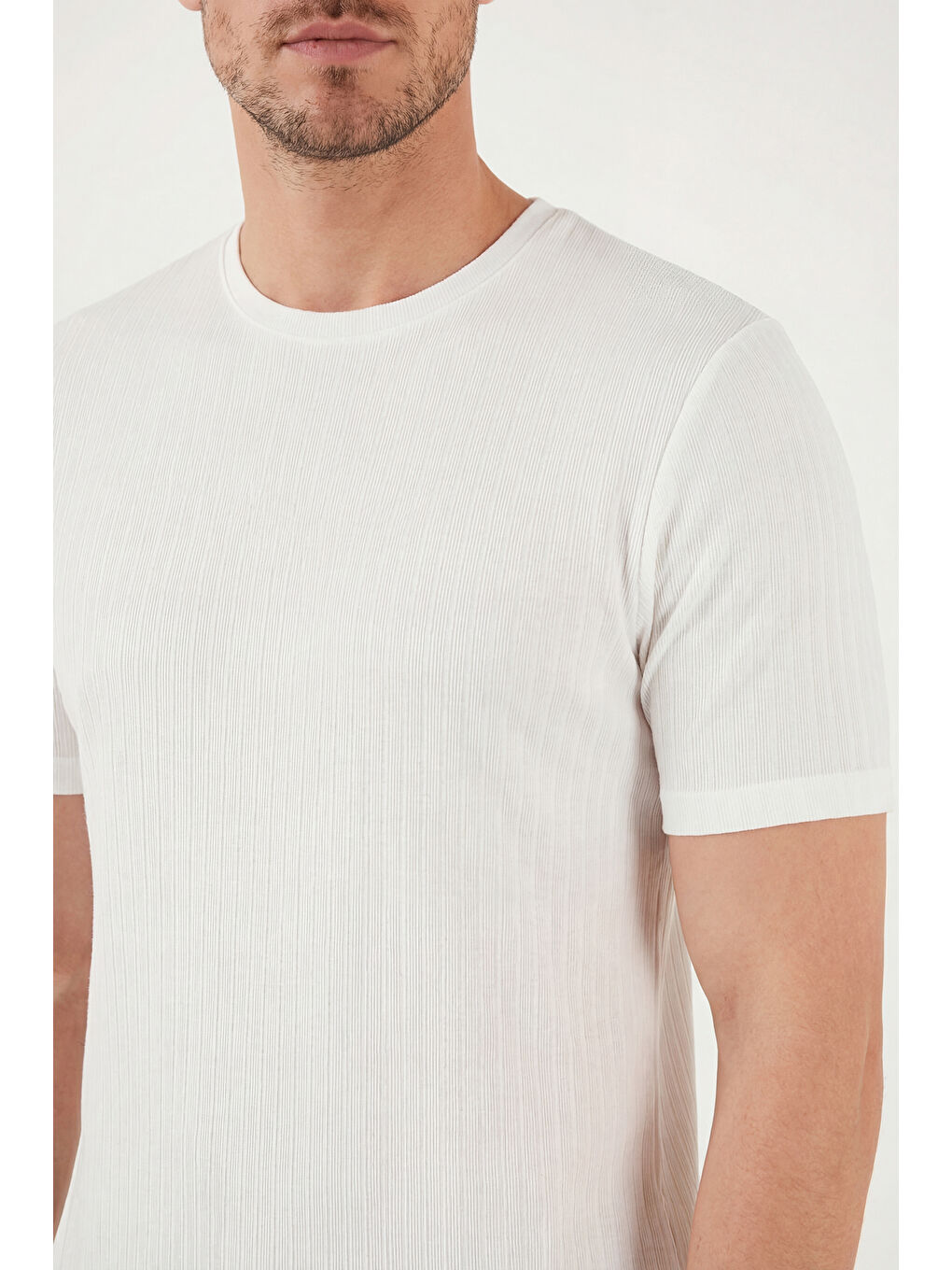 Ekru Pamuklu Regular Fit Bisiklet Yaka T Shirt 5904068-5