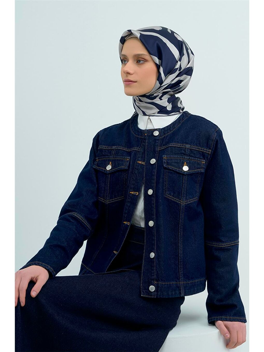 Lacivert Saf İpek Sura Eşarp 9554D 52