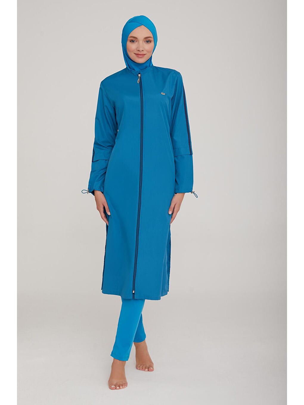 Uzun Tam Boy Tam Kapalı Tesettür Mayo Aletha 1314 Petrol-2