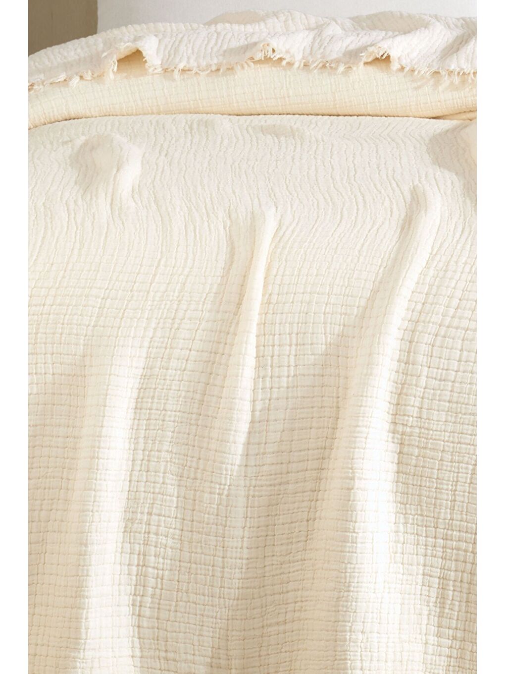 Ekru Tek Kişilik 5 Katlı %100 Pamuk Müslin Yatak Örtüsü - KREM KREM/160X230CM-1