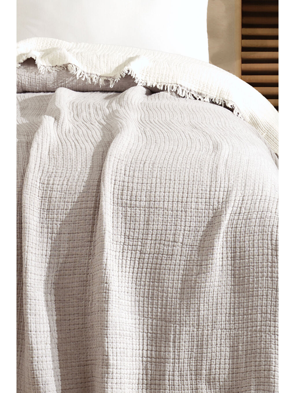 Bej Tek Kişilik 5 Katlı %100 Pamuk Müslin Yatak Örtüsü - TAŞ TAS/160X230CM-2