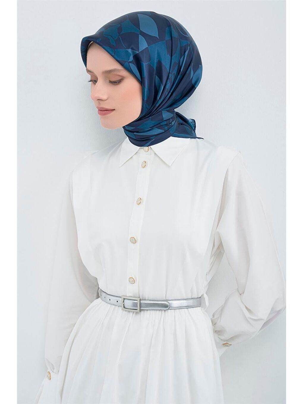Lacivert Saf İpek Twill Eşarp 9551D 01