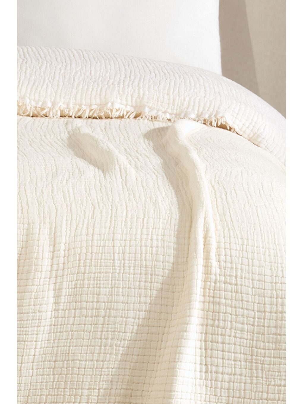 Ekru Tek Kişilik 5 Katlı %100 Pamuk Müslin Yatak Örtüsü - KREM KREM/160X230CM-2