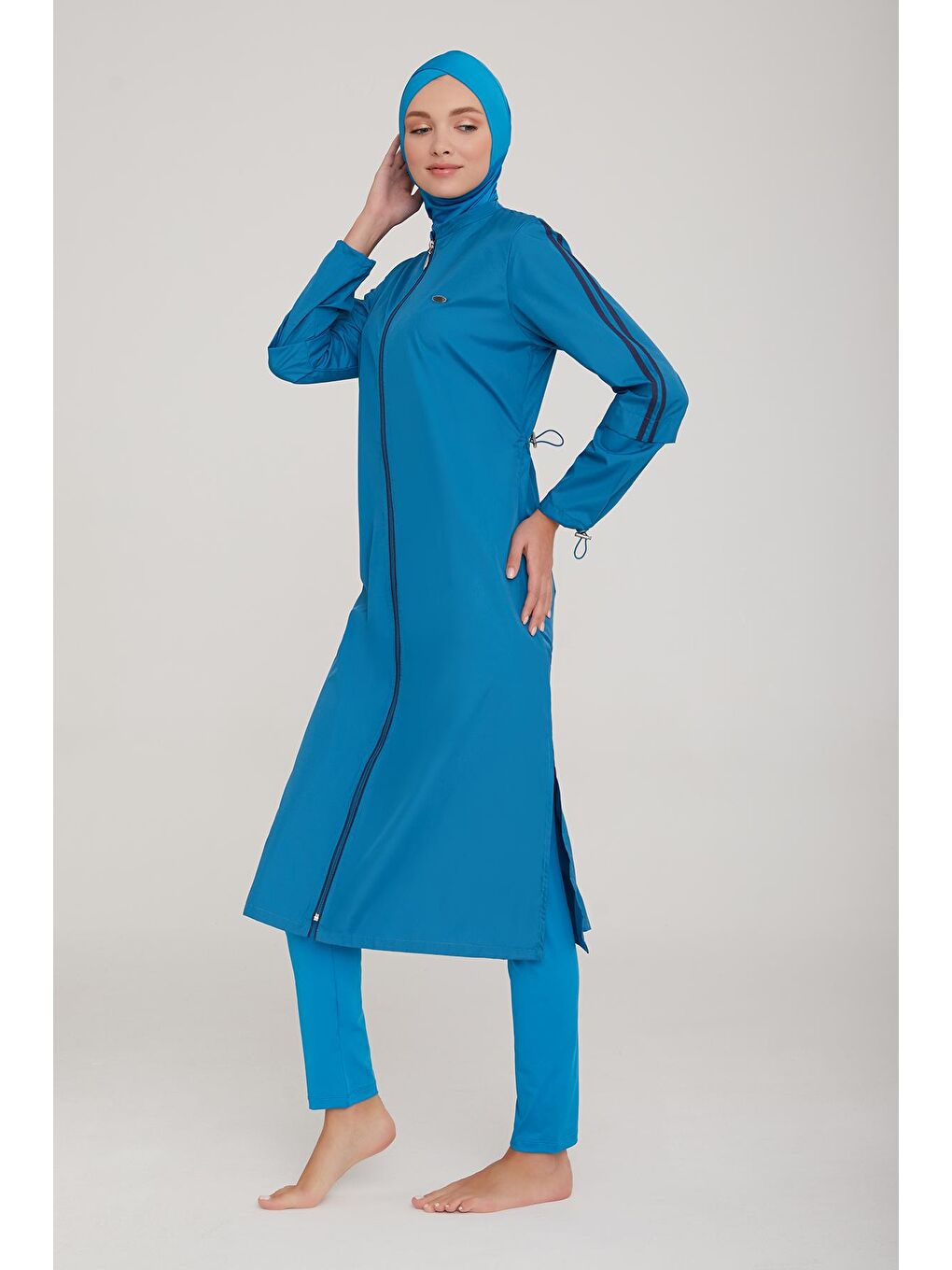 Uzun Tam Boy Tam Kapalı Tesettür Mayo Aletha 1314 Petrol-3