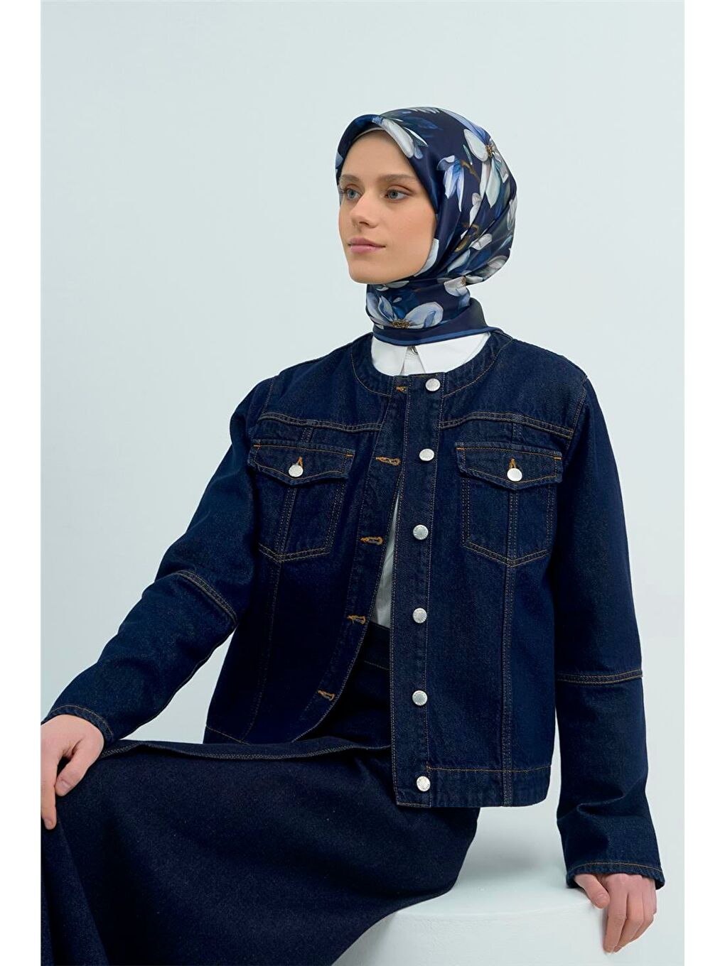 Lacivert Saf İpek Sura Eşarp 9524D 06