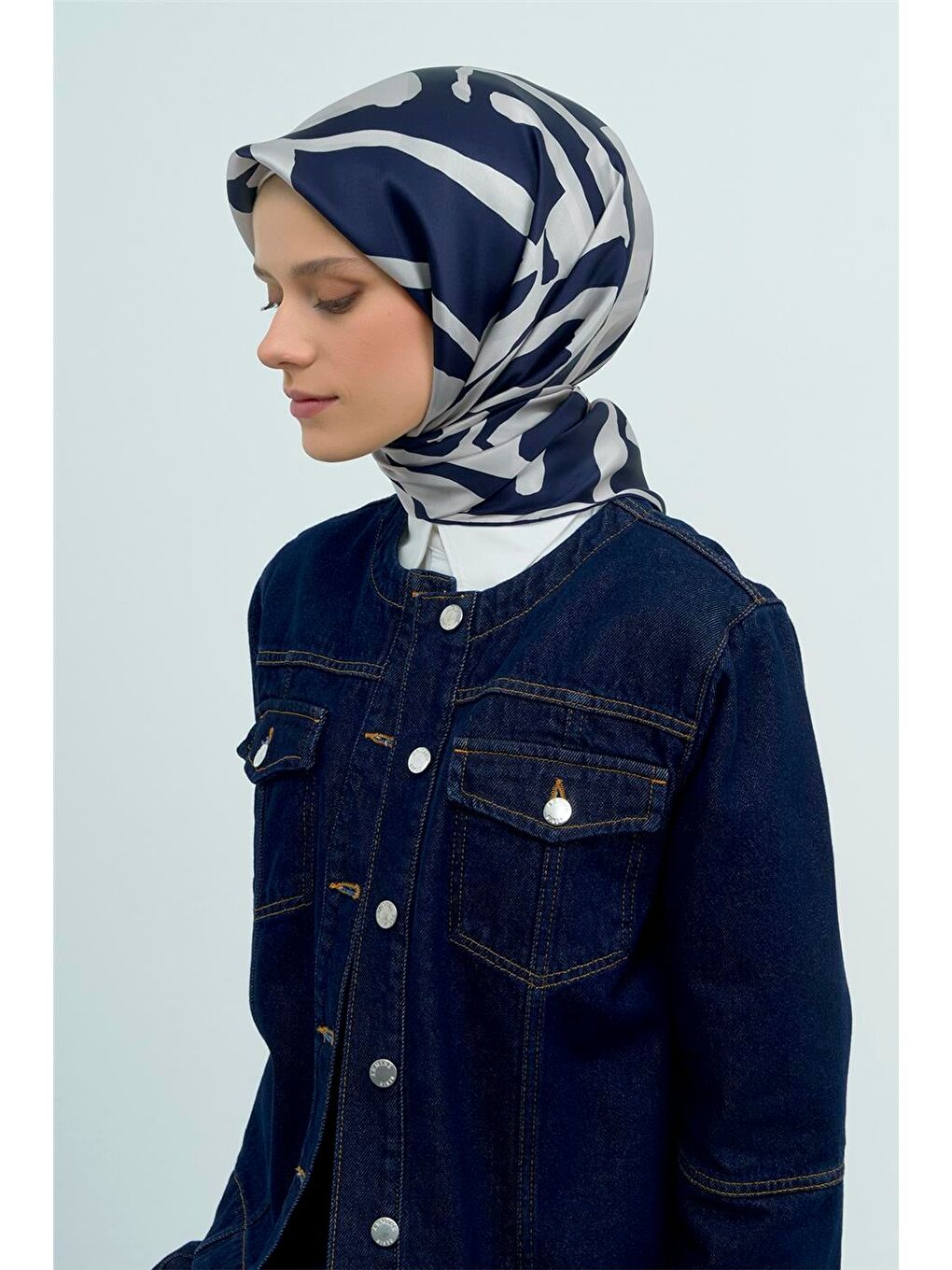 Lacivert Saf İpek Sura Eşarp 9554D 52-1