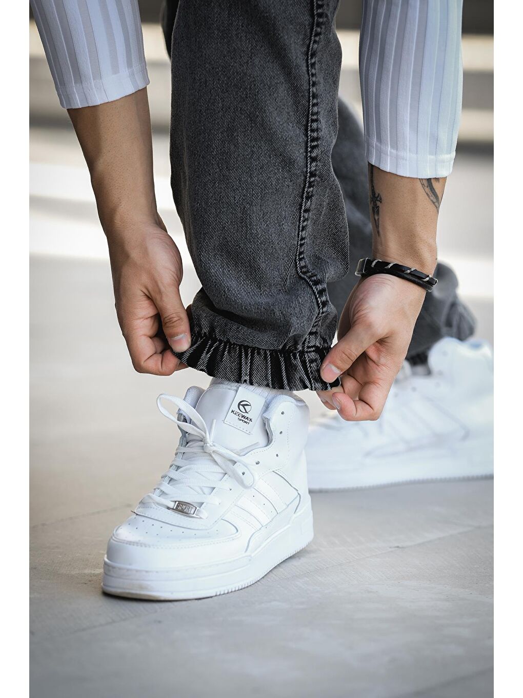 Antrasit Dasser Paçası ve Beli Lastikli Slim Fit Elastanlı Jean Kargo Pantolon-2