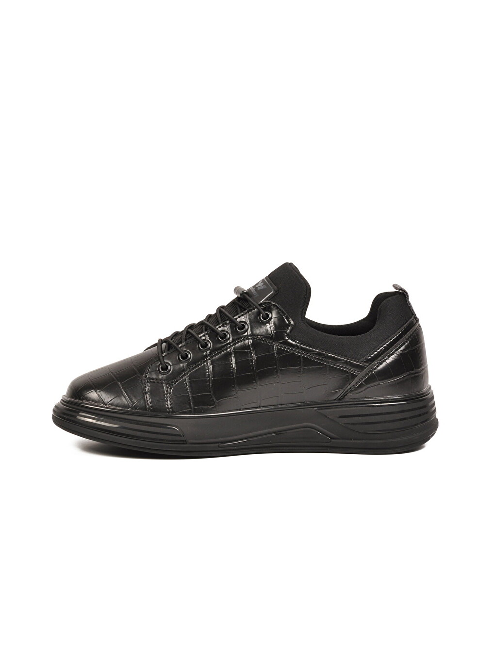 Siyah Kroko Lastik Bağcıklı Erkek Sneaker Balase M-2
