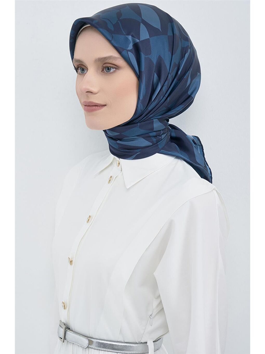 Lacivert Saf İpek Twill Eşarp 9551D 01-1