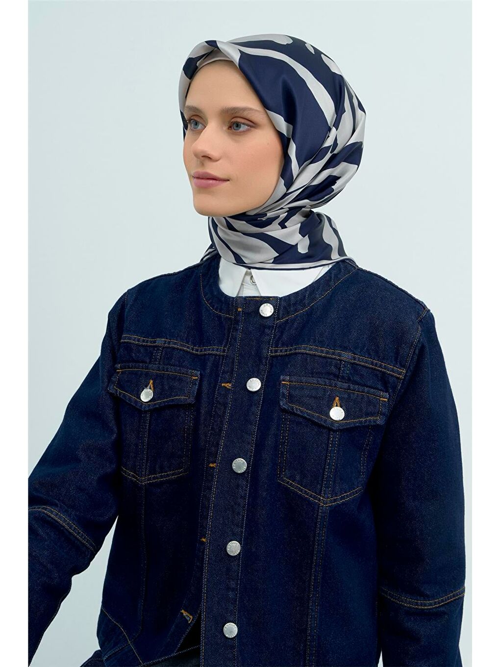 Lacivert Saf İpek Sura Eşarp 9554D 52-2