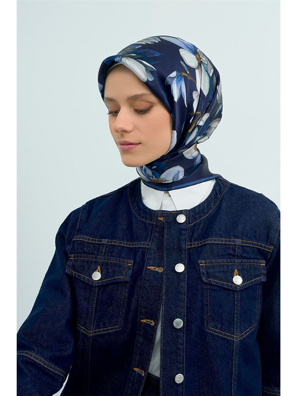 Lacivert Saf İpek Sura Eşarp 9524D 06-1