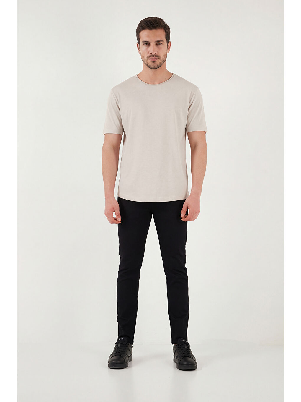 Bej Pamuklu Regular Fit Bisiklet Yaka T Shirt 5904074-2