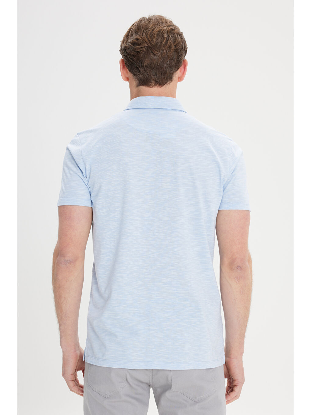 Erkek Açık Mavi Slim Fit Dar Kesim Pamuklu Jakarlı Polo Yaka Tişört-4