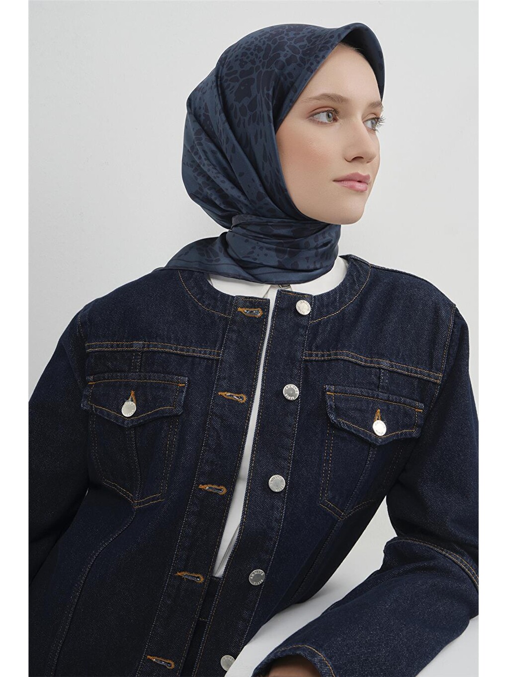Lacivert Saf İpek Twill Eşarp 9552d 88