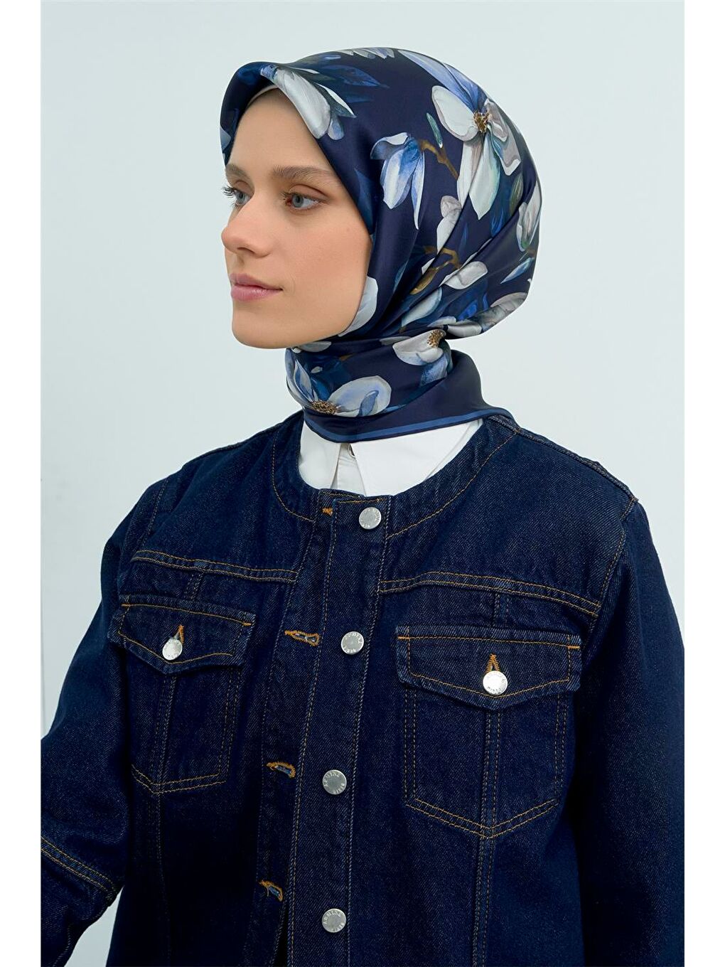 Lacivert Saf İpek Sura Eşarp 9524D 06-2