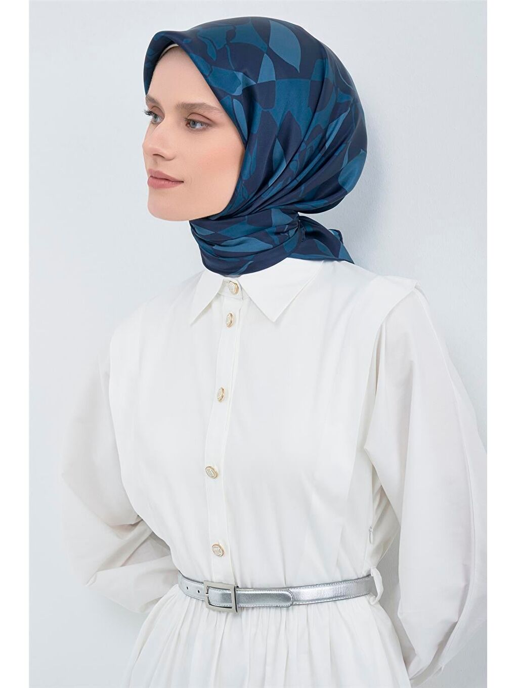 Lacivert Saf İpek Twill Eşarp 9551D 01-2