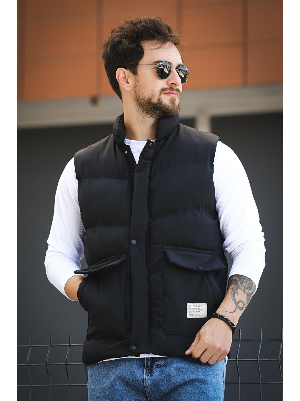 Siyah Octave Suya Dayanıklı Kapaklı Cepli Etiket Detaylı Dik Yaka Erkek Şişme Yelek-2