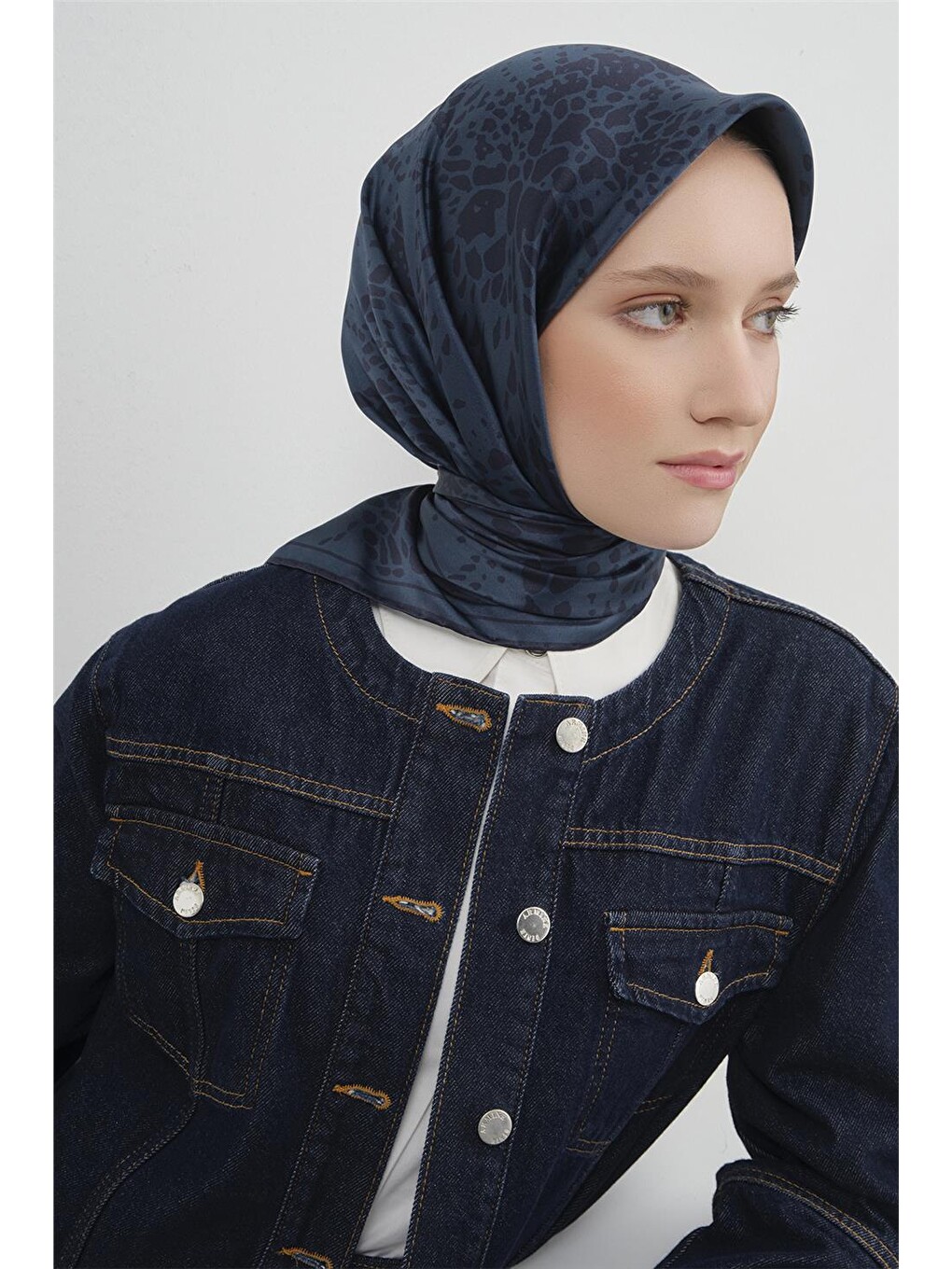Lacivert Saf İpek Twill Eşarp 9552d 88-1