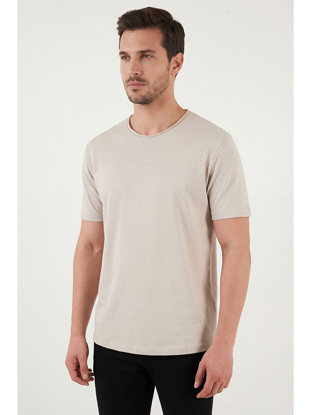 Bej Pamuklu Regular Fit Bisiklet Yaka T Shirt 5904074-4