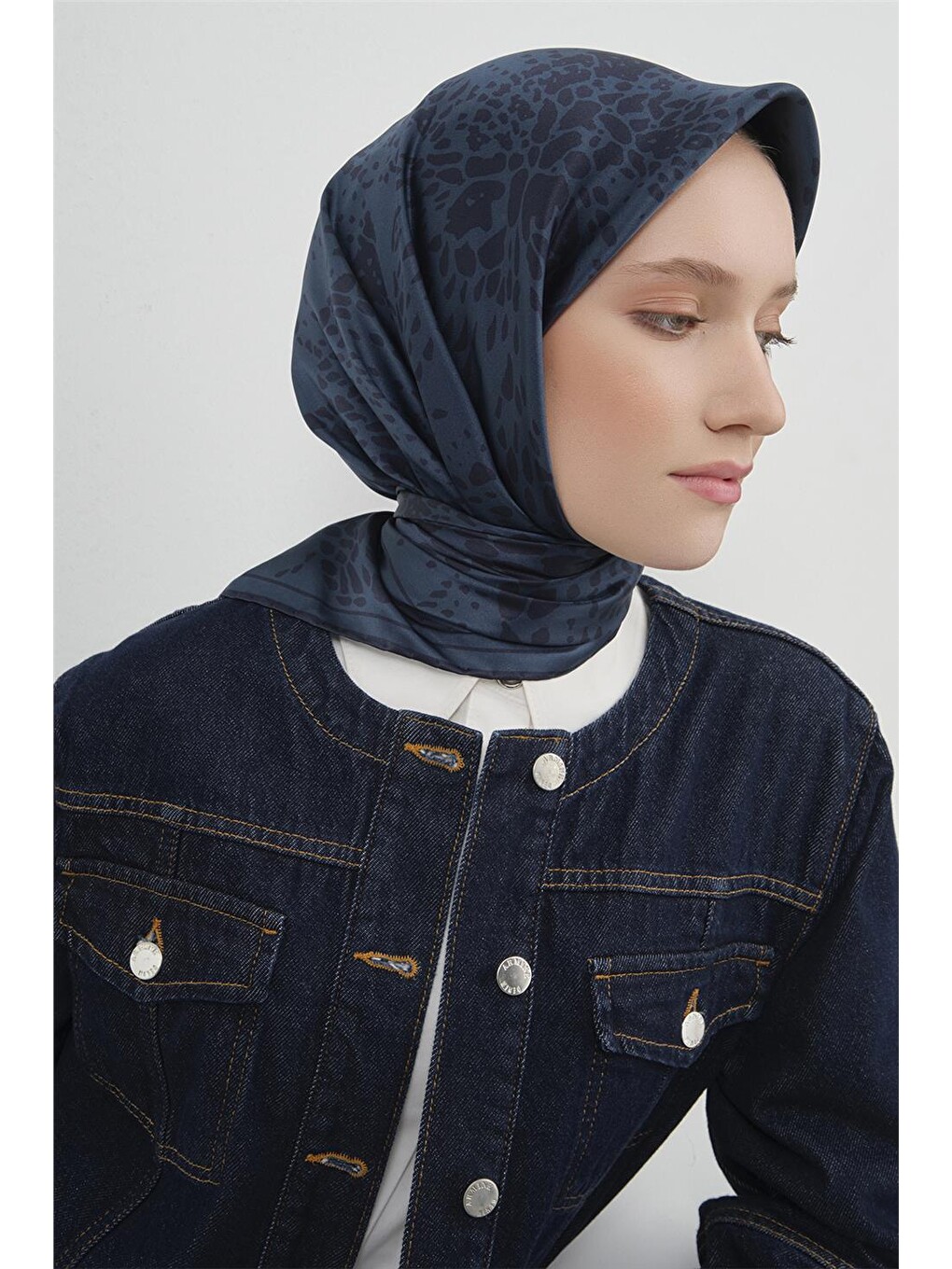 Lacivert Saf İpek Twill Eşarp 9552d 88-2
