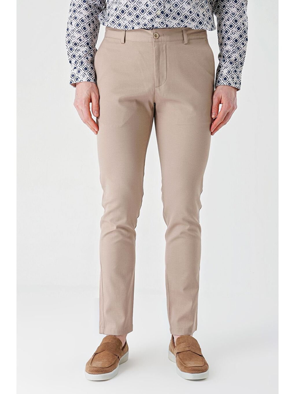 Bej Pamuklu Yandan Cepli Casual Slim Fit Chino Pantolon 1003240156-1