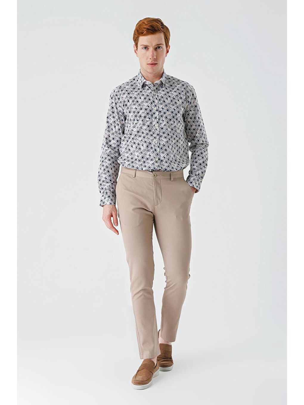 Bej Pamuklu Yandan Cepli Casual Slim Fit Chino Pantolon 1003240156-2
