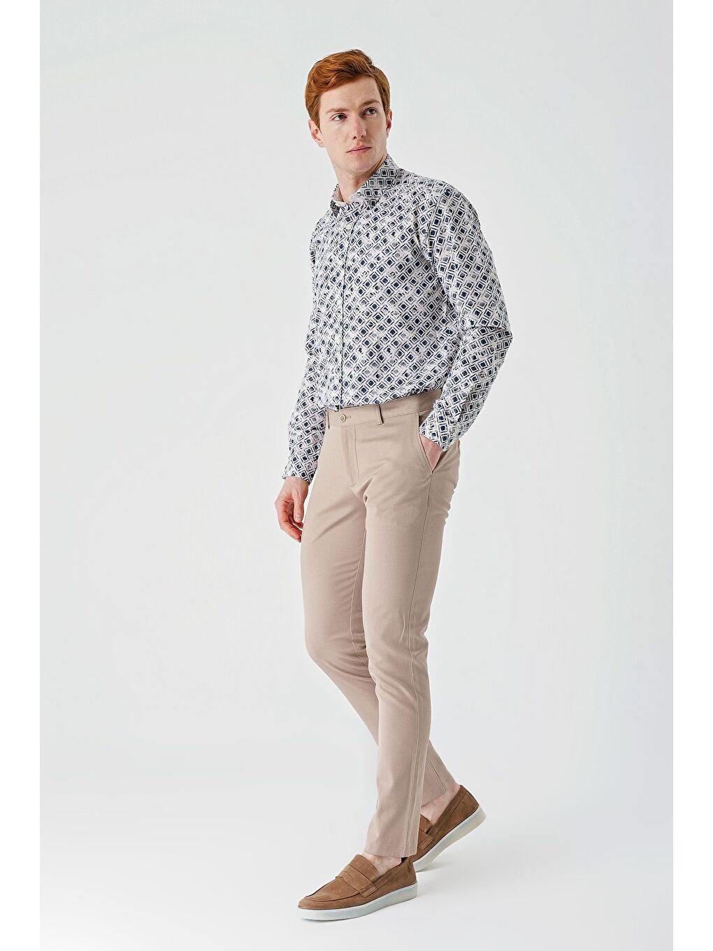 Bej Pamuklu Yandan Cepli Casual Slim Fit Chino Pantolon 1003240156-3