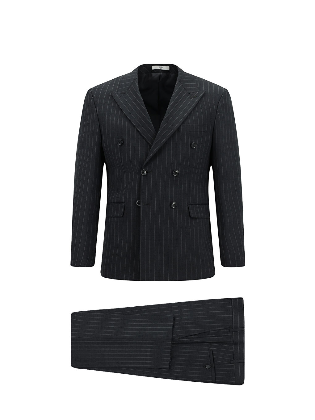 Gri Slim Fit Dar Kesim Yünlü Çizgili Kruvaze Takım Elbise