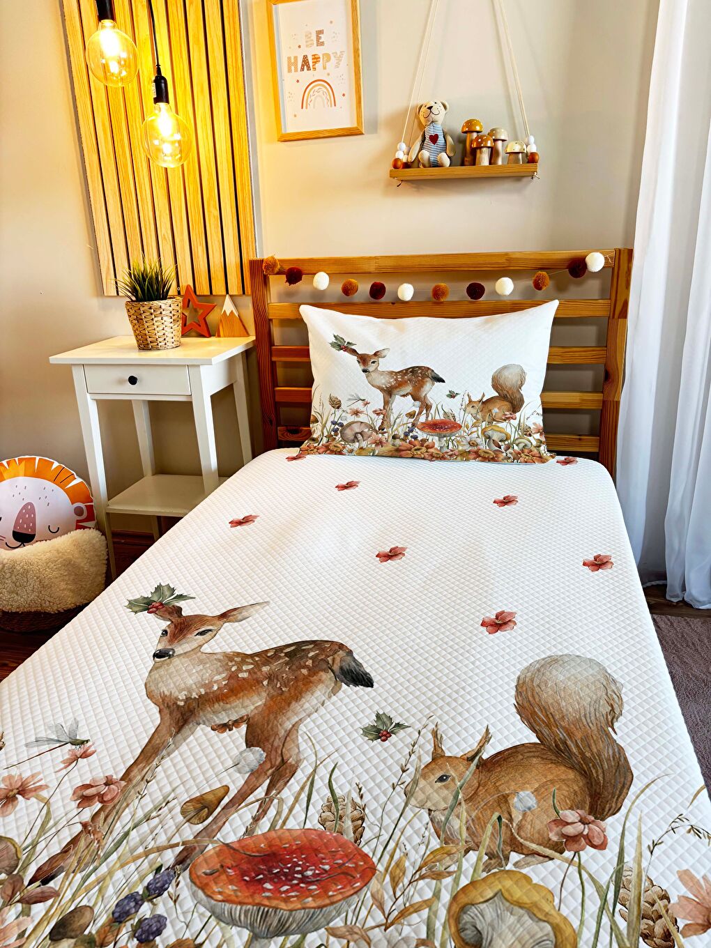 Karışık Geyik Desenli Bebek Ve Çocuk Baskılı Tek Kişilik Pike Takımı 160 X 230 Cm-1