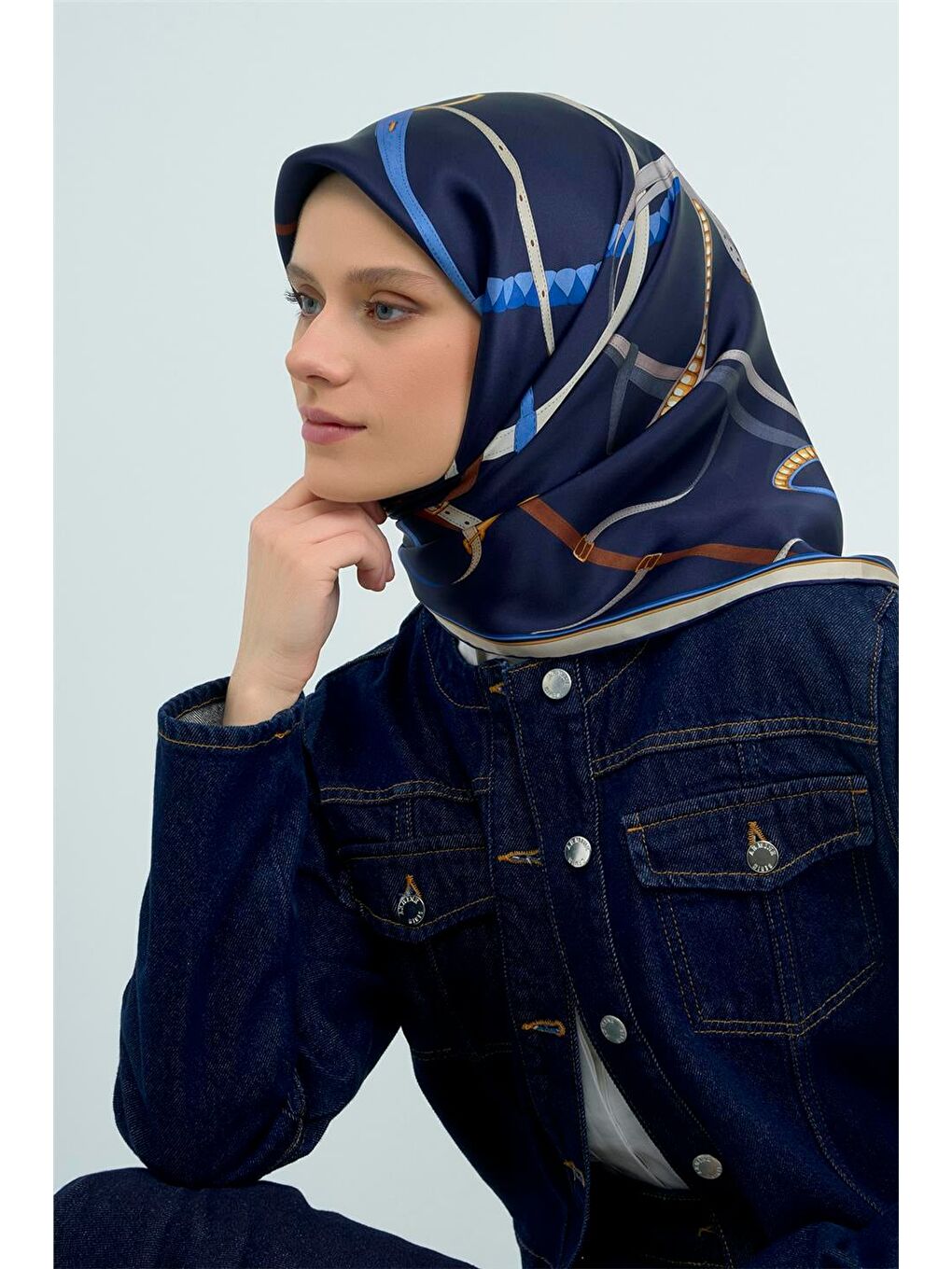 Lacivert Saf İpek Sura Eşarp 9517D 03-1