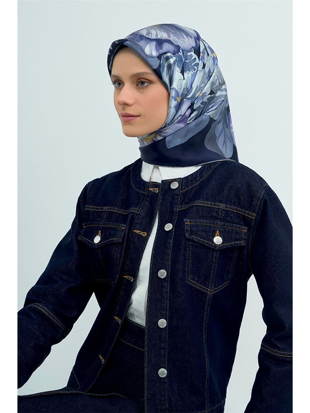 Lacivert Saf İpek Sura Eşarp 9529D 35