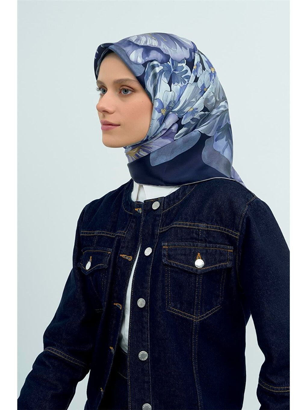 Lacivert Saf İpek Sura Eşarp 9529D 35-1