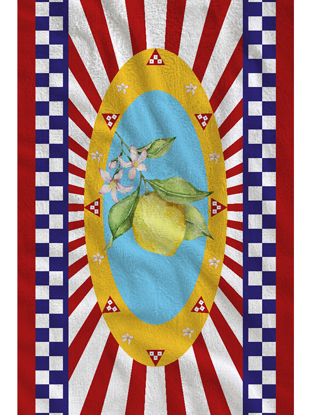 Kırmızı Lacivert Retro Sirk İllüstrasyon Desenli 70x150 Cm Dijital Baskılı Plaj Ve Banyo Havlusu-1