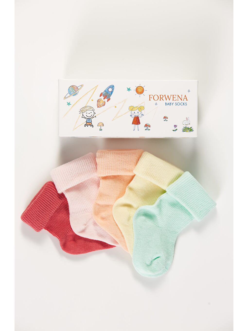 Karışık Baby Socks 5'li Kutulu Bebek Renkli Pamuklu Dikişsiz Kıvırmalı Soket Çorap-1
