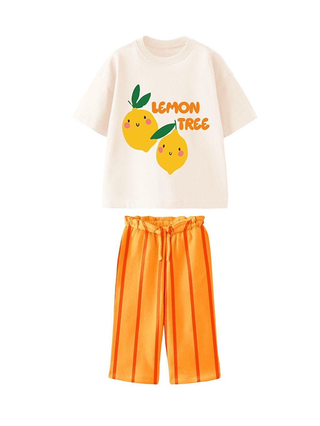 Sarı Kız Çocuk Müslin Jogger Pantolonlu Limon Baskılı Alt Üst Takım