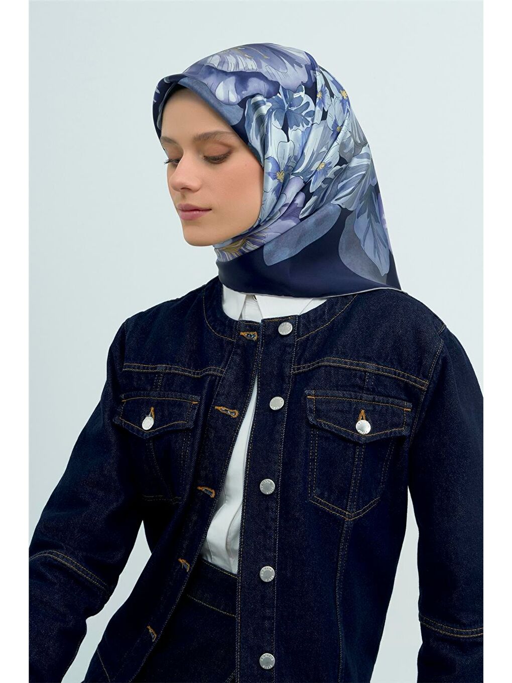 Lacivert Saf İpek Sura Eşarp 9529D 35-2